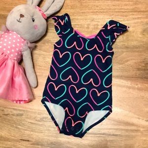 Carters Neon Hearts one piece navy bathing suit